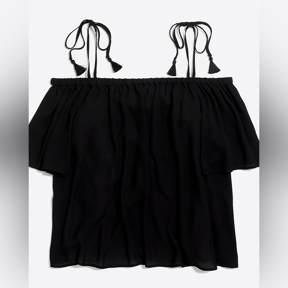 NWT J. Crew Factory Black Cold Shoulder Chiffon Top
